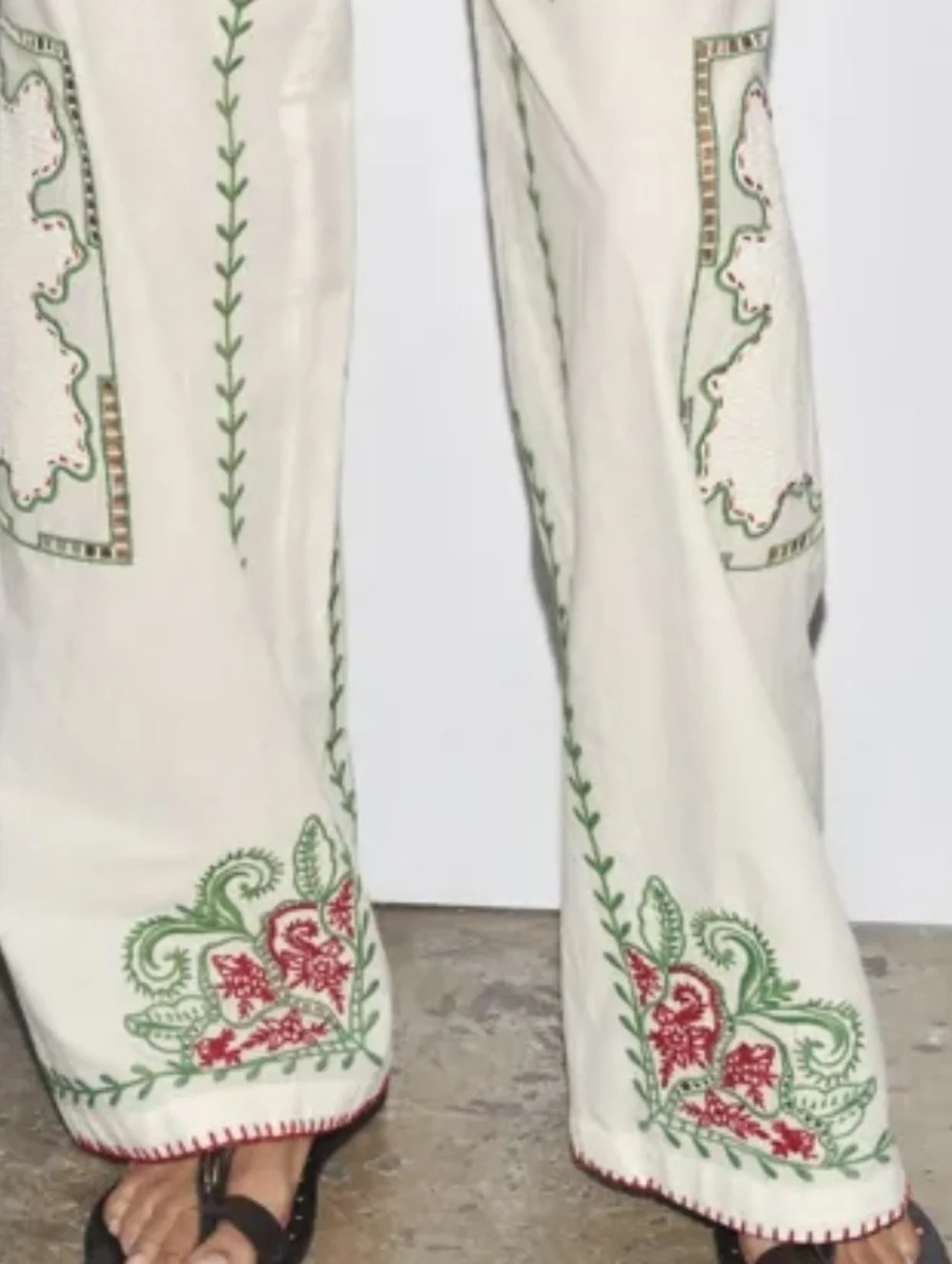 Zara ZW Collection Embroidered Floral Patchwork Cotton Pant - Picture 1 of 10